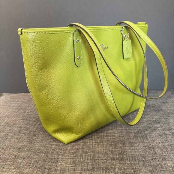 Coach Leather Tote Bag, style F58846, lime green - Picture 5 of 15